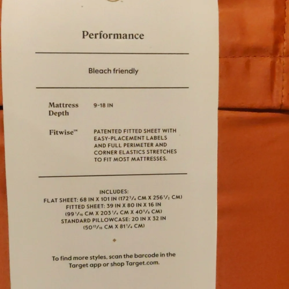 New!Threshold Twin/XL Twin Performance sheet set Rust smooth weave sateen Y2K